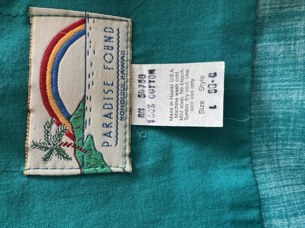 80s Paradise Found Macaw & Cockatoo Shirt – Teal Cotton with Bamboo Band (L)