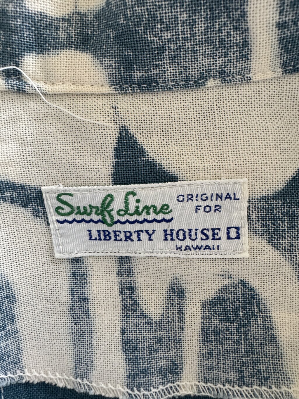 1960s Surf Line Liberty House Aloha Shirt – Tapa-Inspired Indigo Print w/ 4 Pockets (XL)