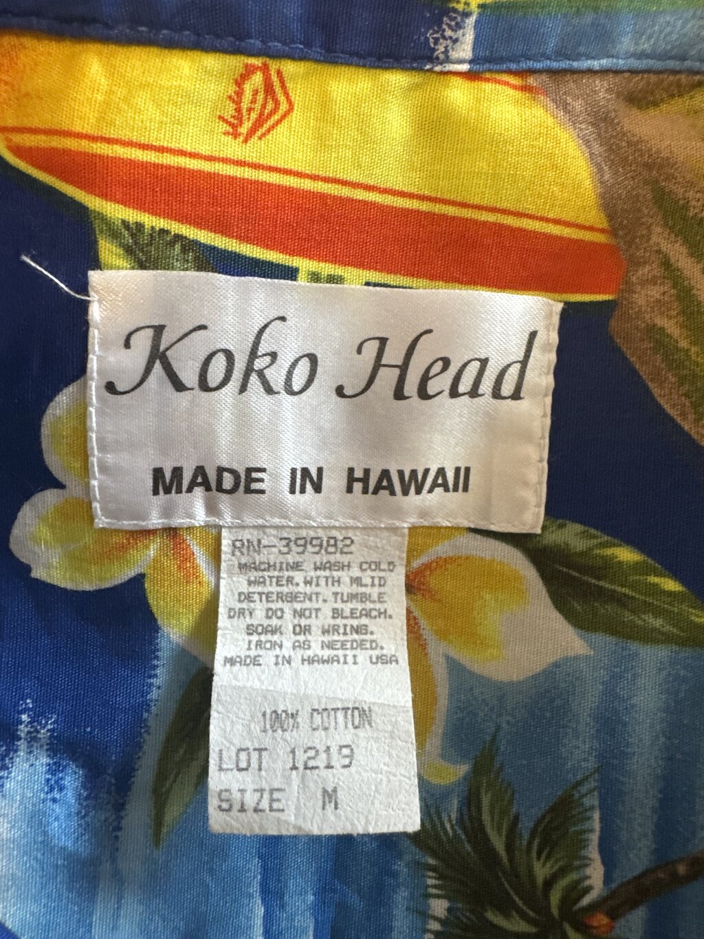 1980s Koko Head Surfboard & Plumeria Shirt – Royal Blue Cotton (M)