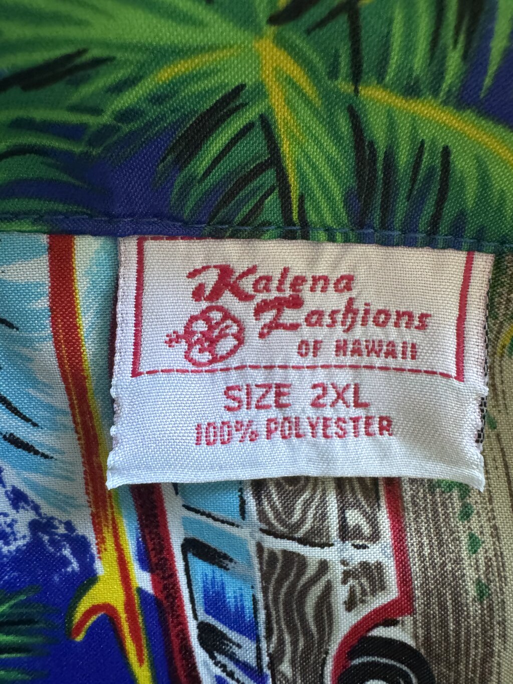 1990s Kalena Fashions Aloha Shirt – Pineapples, Woodies & Waves on Royal Blue (2XL)