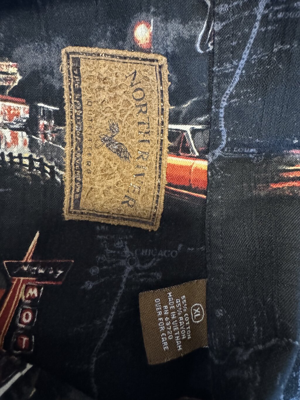 1990s North River Route 66 Shirt – Classic Cars & Neon Motel Lights (XL)