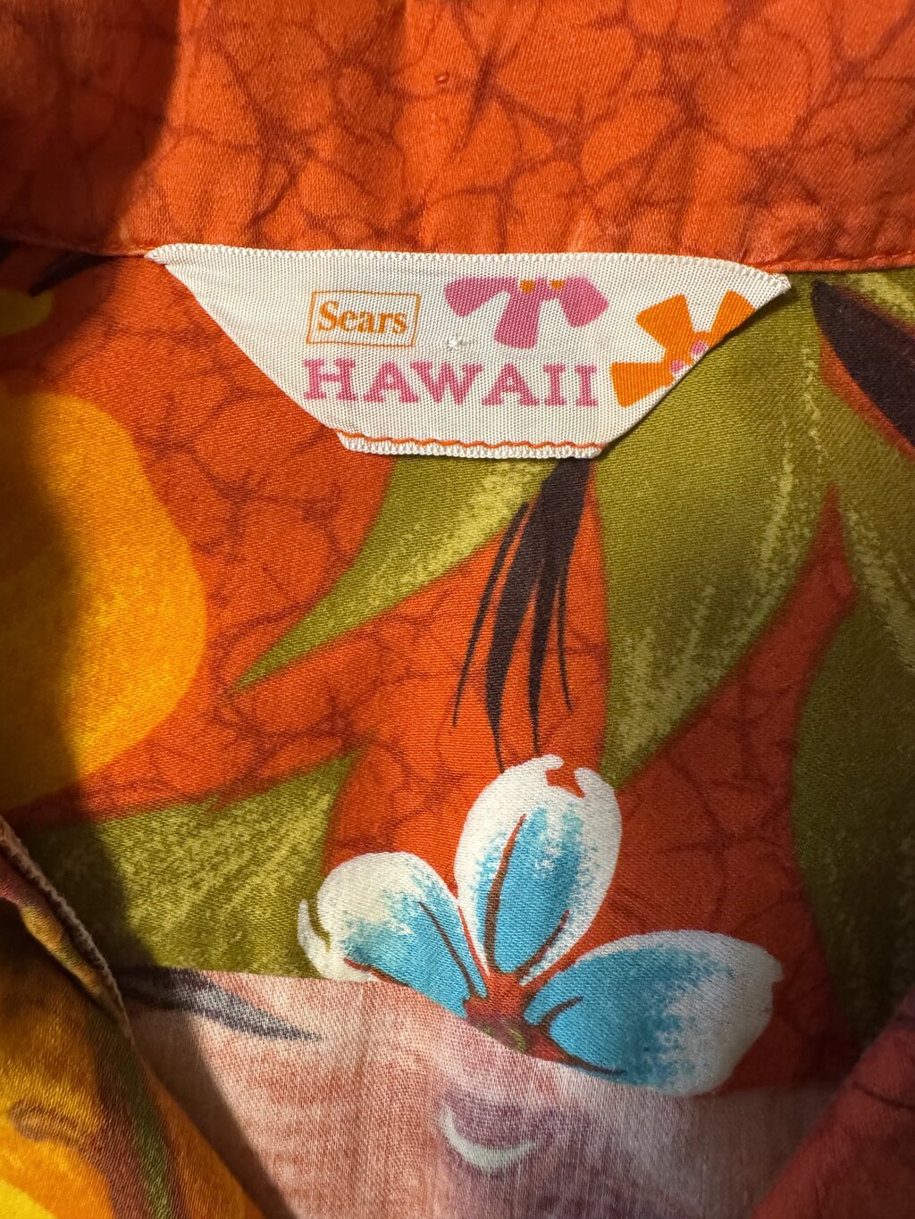 Early 1970s Sears Hawaii Floral Explosion Shirt – Lava Red with Tropical Hibiscus & Plumeria (L)