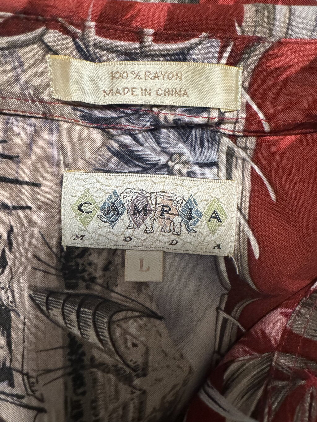 1990s Campia Landscape & Palm Shirt – Red & Gray (L)