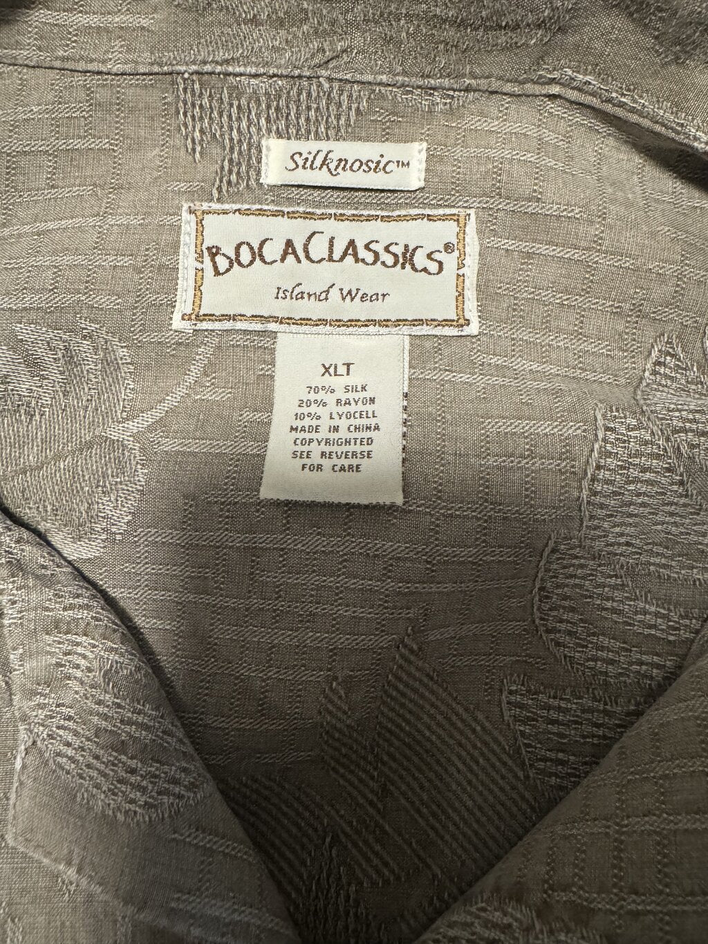 1990s Boca Classics Monstera Jacquard Shirt – Taupe/Beige (XLT)