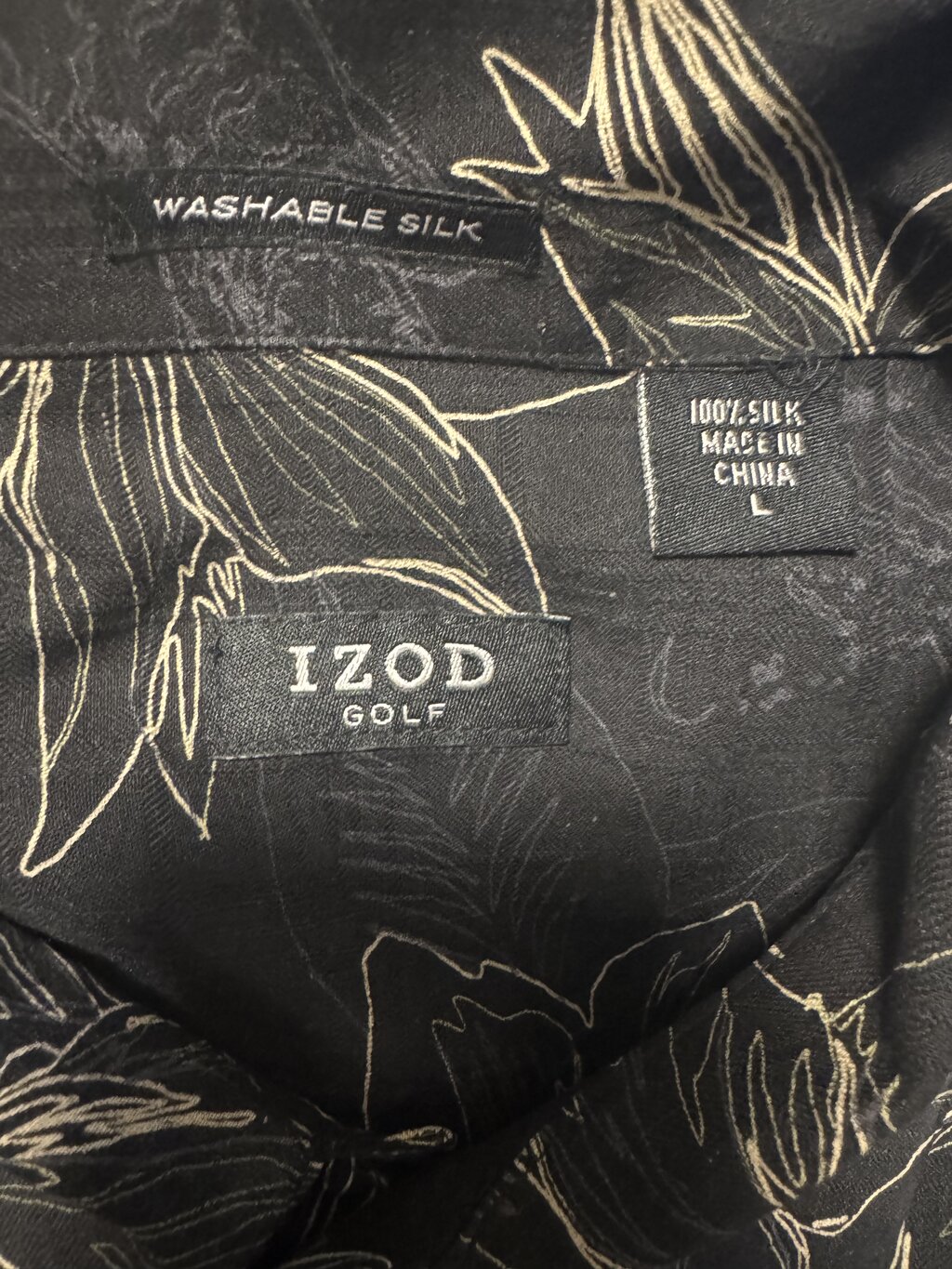 2000s Izod Golf Monotone Floral Shirt – Black & Cream (L)