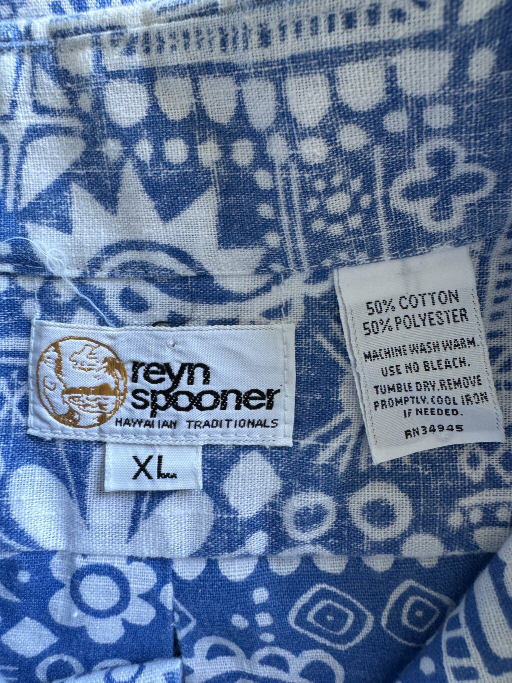 Late 1970s to Early 1980s - Reyn Spooner Inside-Out Polynesian Block Print – XL Reverse Print Classic