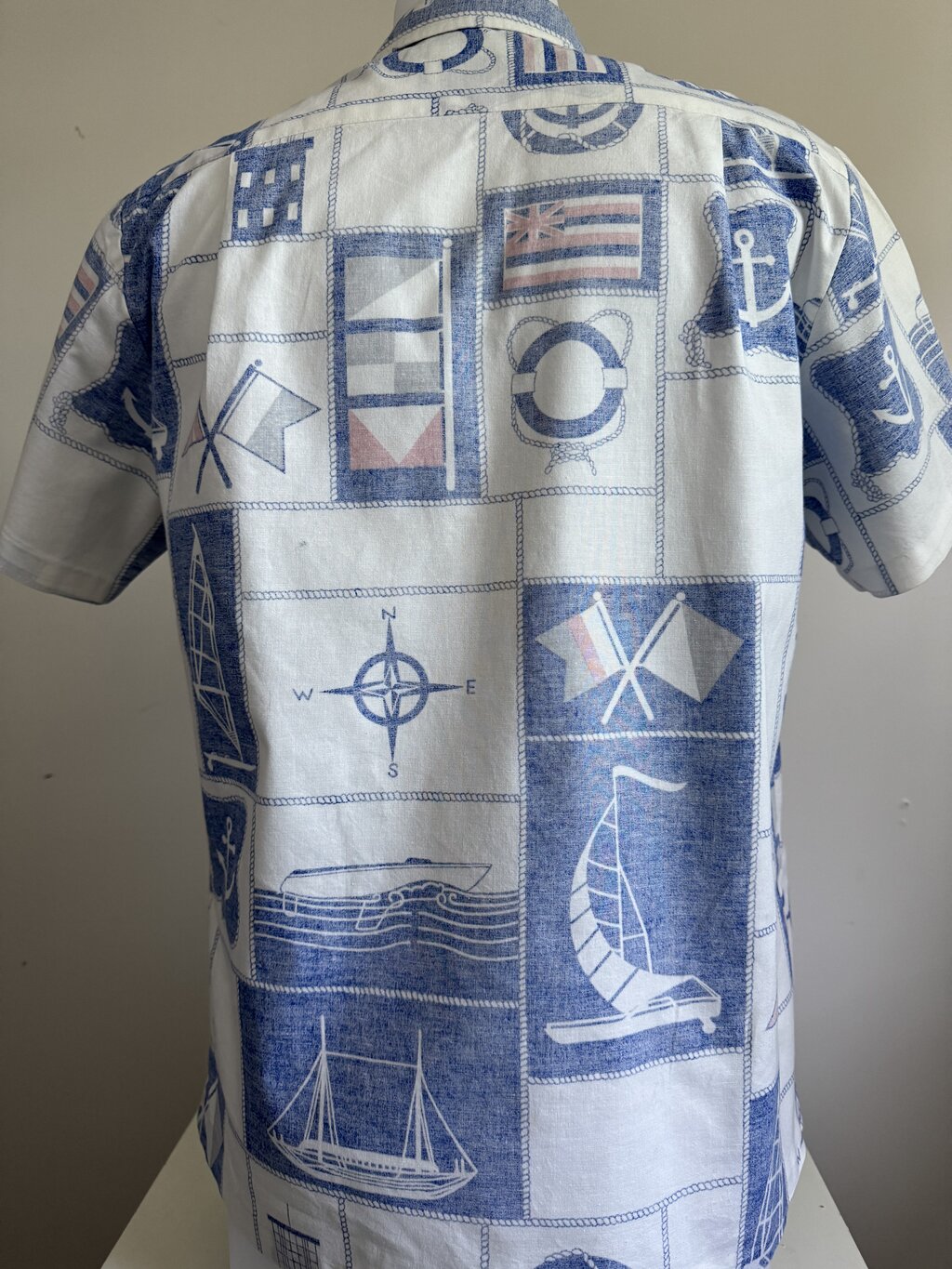 1980s (early-to-mid) - Kai Nani “Harbor Grid” Nautical Signal Flag Shirt – Made in Hawai‘i