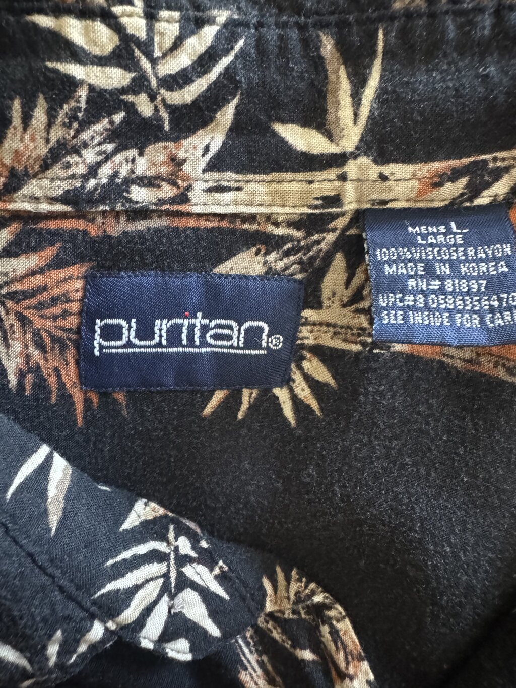 1990s Puritan Bamboo Print Shirt – Black, Brown, Beige (L)