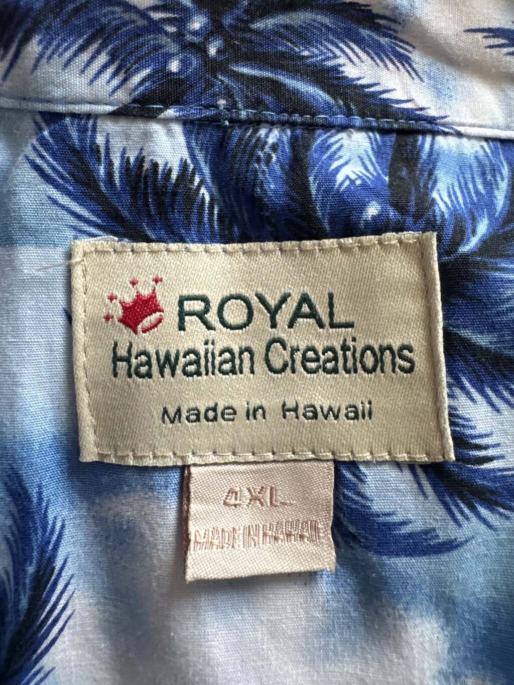 1990s–2000s - Royal Hawaiian Creations Blue Tiki Sunset Rayon Shirt – 4XL
