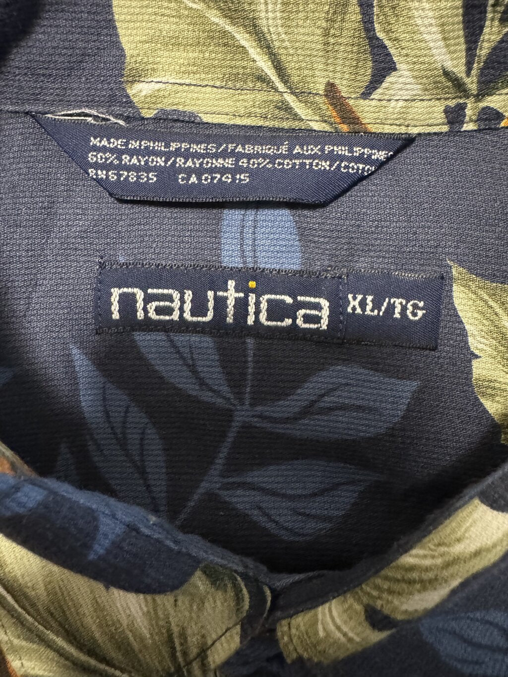 1990s Nautica Bird of Paradise Floral Shirt – Navy & Orange (XL)