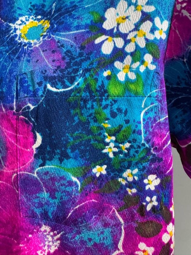Island Togs 60s-70s Barkcloth Aloha Shirt – Magenta Bloom Explosion, Made in USA