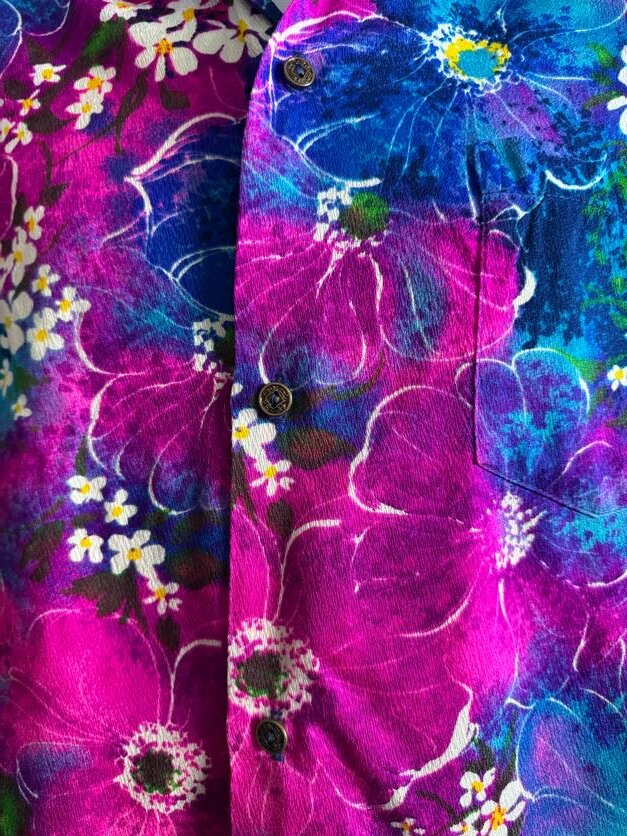 Island Togs 60s-70s Barkcloth Aloha Shirt – Magenta Bloom Explosion, Made in USA