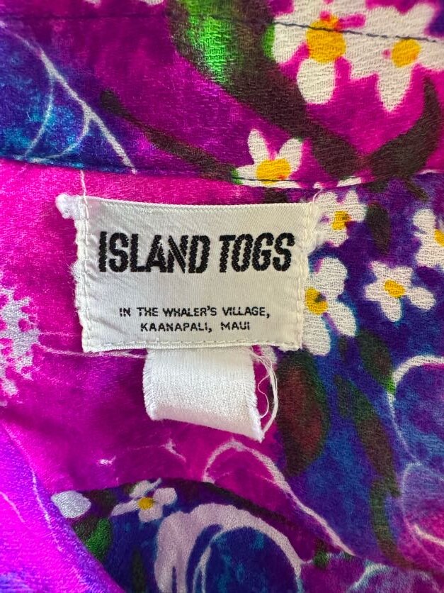 Island Togs 60s-70s Barkcloth Aloha Shirt – Magenta Bloom Explosion, Made in USA