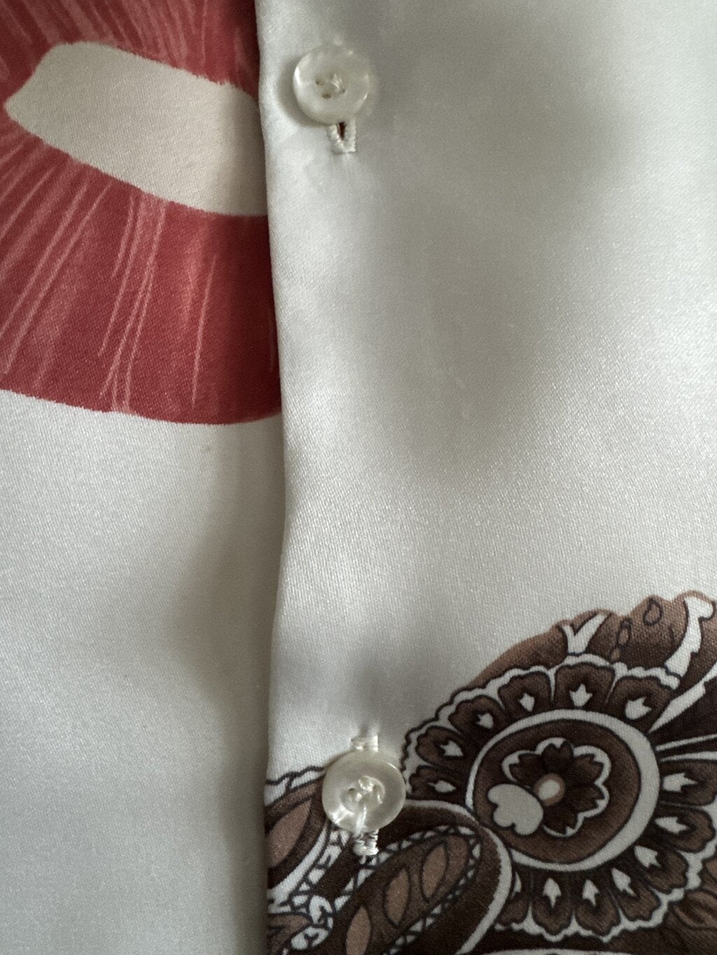 70s Tori Richard Reefscape Shirt – Brown & Teal Poly Cotton (L)