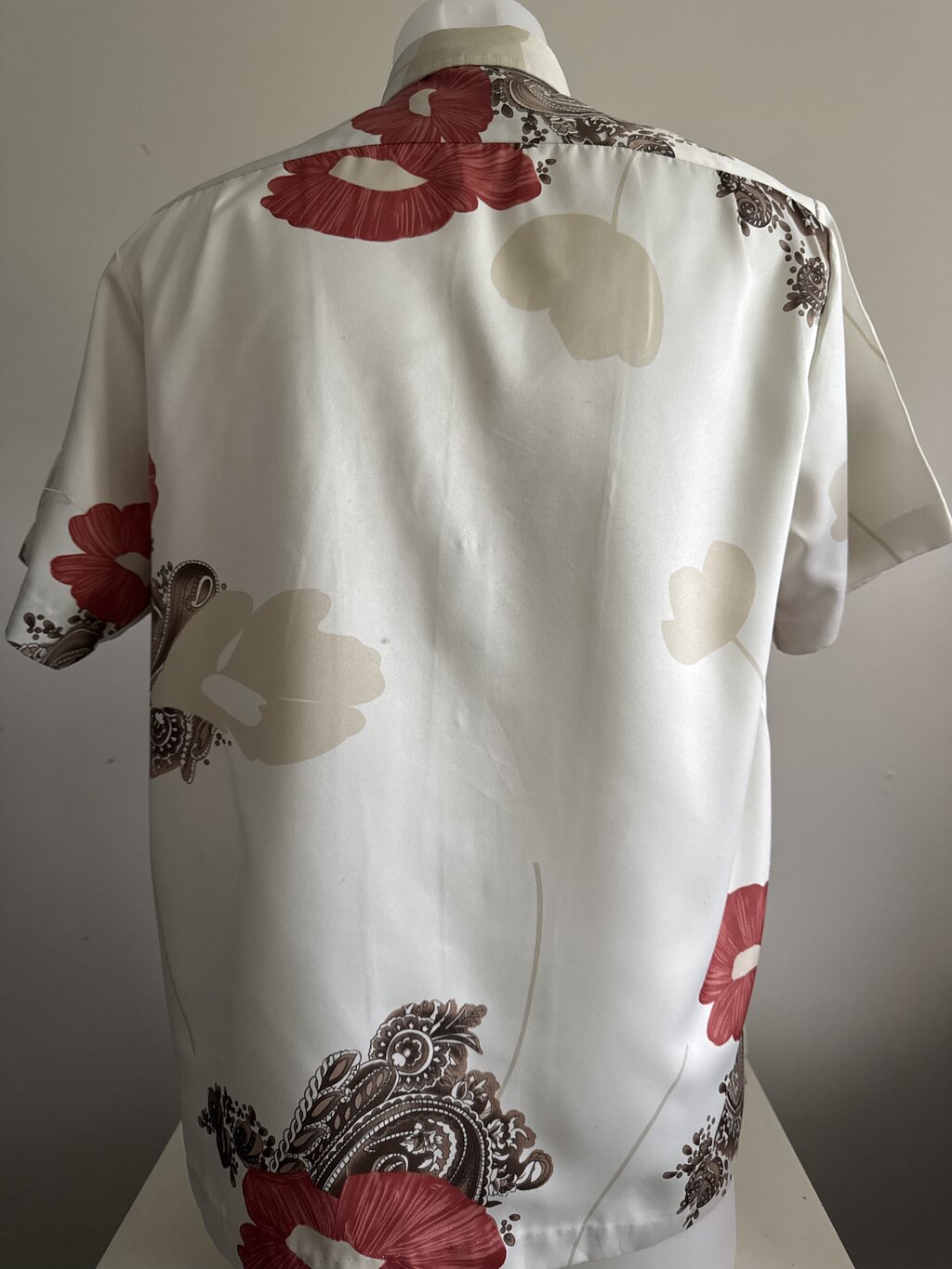 70s Tori Richard Reefscape Shirt – Brown & Teal Poly Cotton (L)