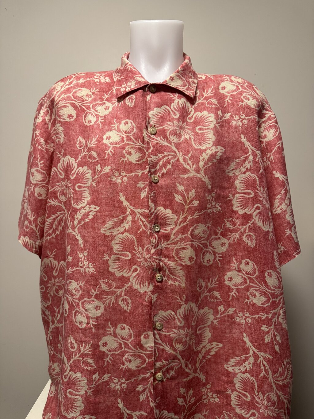 1990s Ralph Lauren Floral Print Linen Shirt – Red & White (XL)