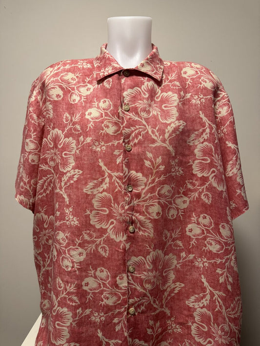 1990s Ralph Lauren Floral Print Linen Shirt – Red & White (XL)