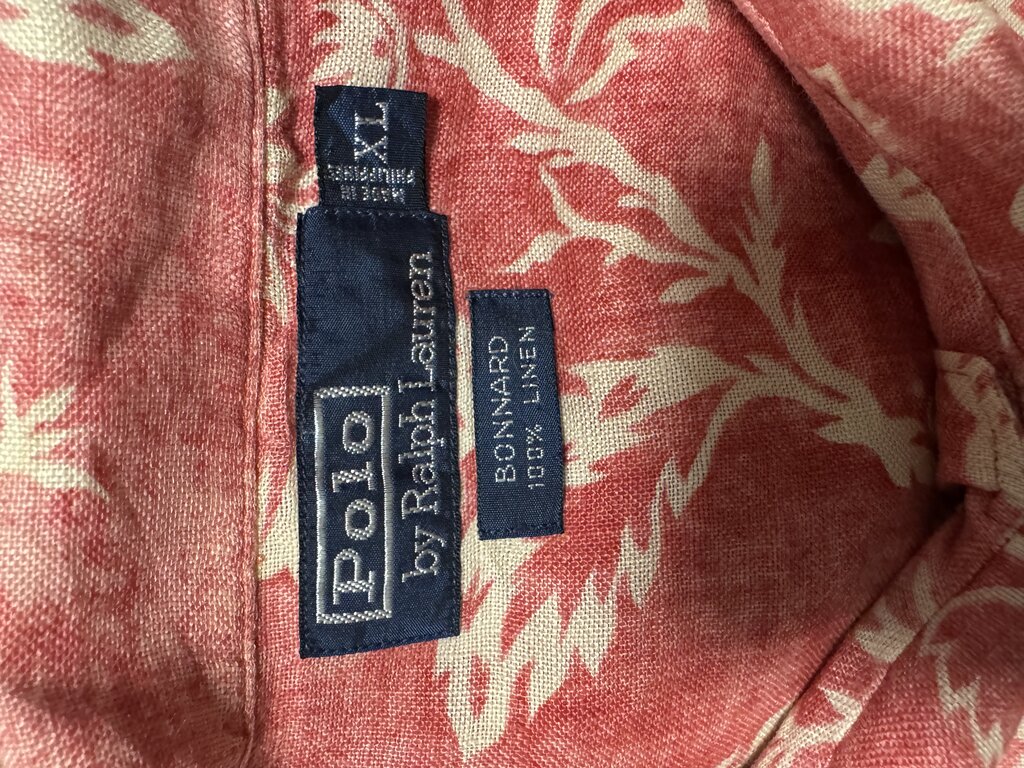1990s Ralph Lauren Floral Print Linen Shirt – Red & White (XL)