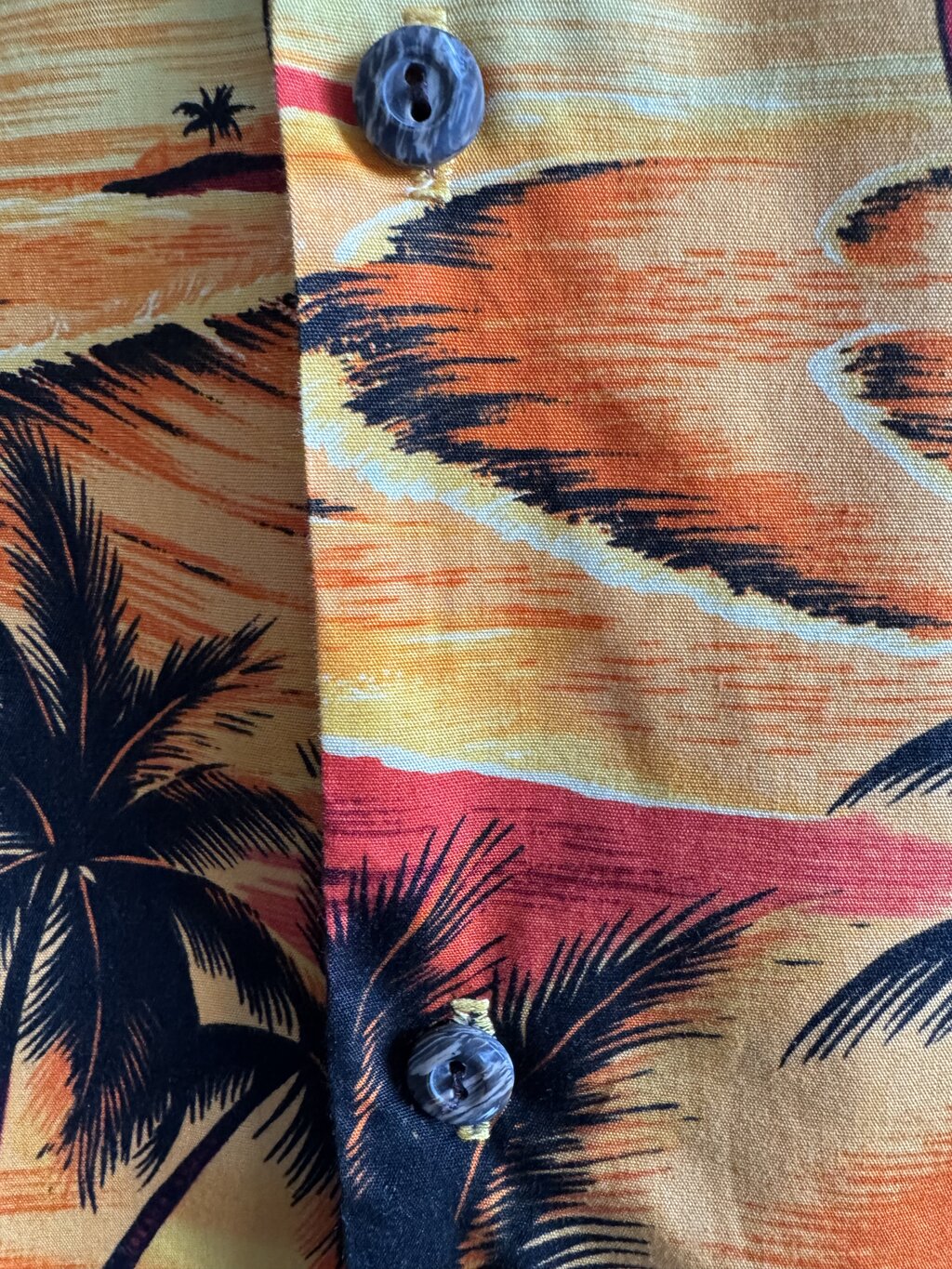 70s Royal Creations Surf & Sunset Shirt – Golden Palm Carscape (M)