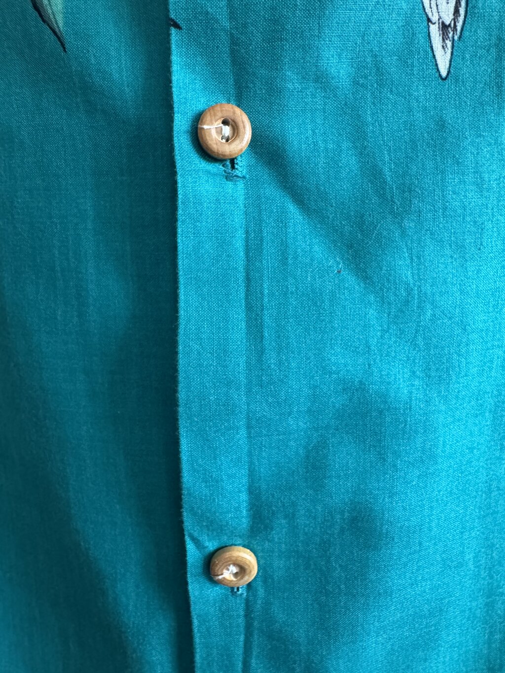 80s Paradise Found Macaw & Cockatoo Shirt – Teal Cotton with Bamboo Band (L)