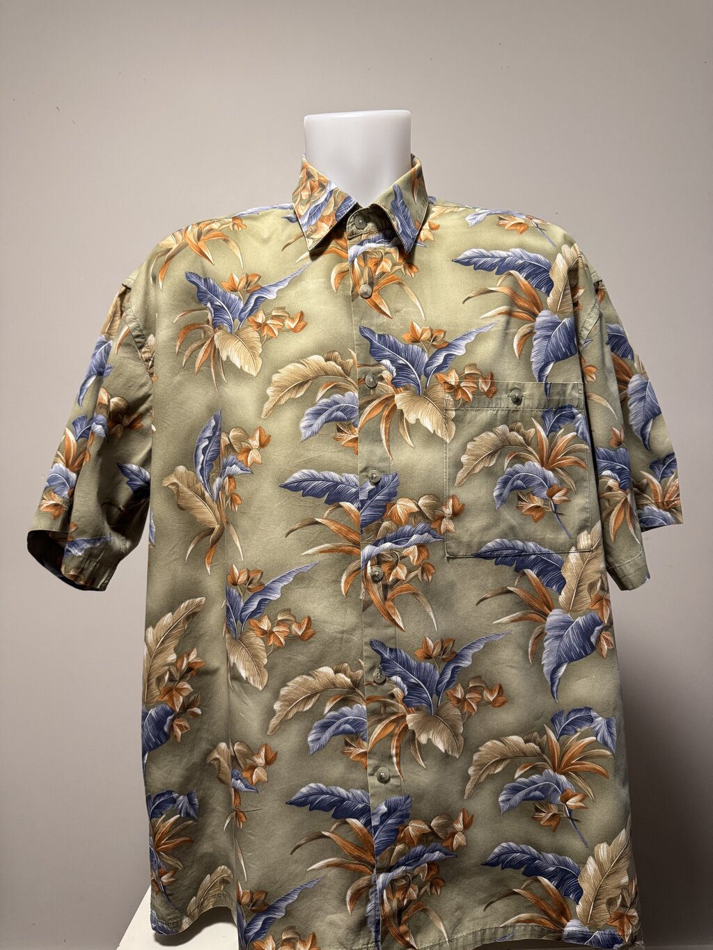 1990s Pierre Cardin Tropical Floral Shirt – Green/Tan/Blue (XL)