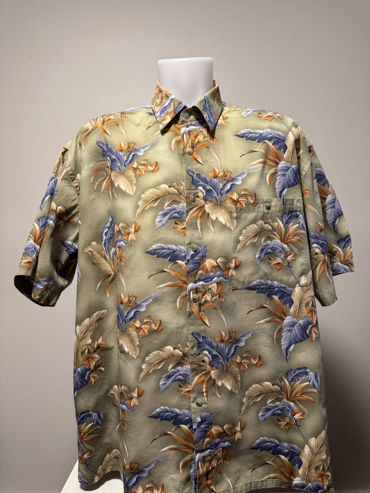 1990s Pierre Cardin Tropical Floral Shirt – Green/Tan/Blue (XL)