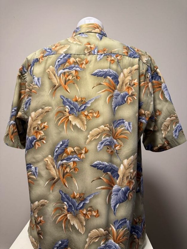 1990s Pierre Cardin Tropical Floral Shirt – Green/Tan/Blue (XL)