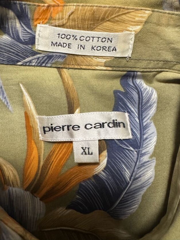 1990s Pierre Cardin Tropical Floral Shirt – Green/Tan/Blue (XL)