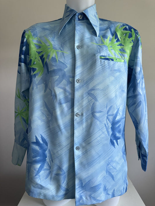 1970s Penny’s Hawaiian Long Sleeve Shirt – Ice Blue Bamboo Waves