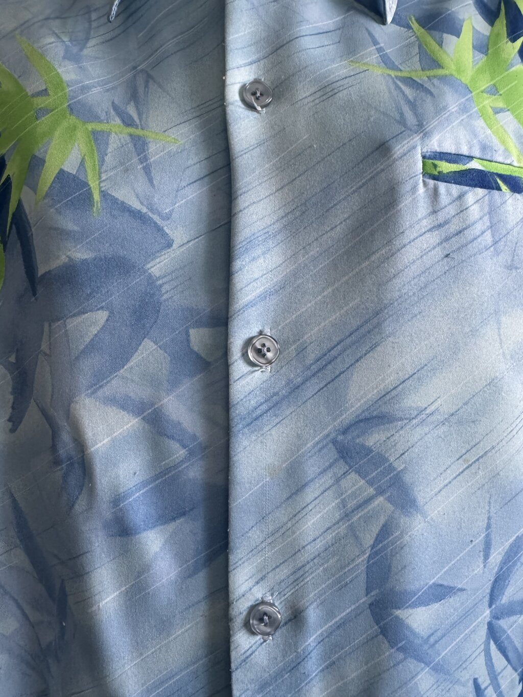 1970s Penny’s Hawaiian Long Sleeve Shirt – Ice Blue Bamboo Waves