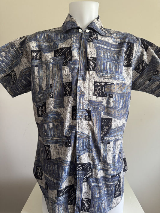 Rare 90s Puritan Sportswear Zipper Shirt – Abstract Polynesian Temple Print