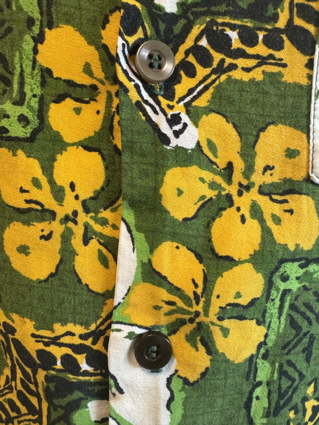 1960s Kona Kai Floral Geometric Shirt – Green, Yellow & White Cotton (M)