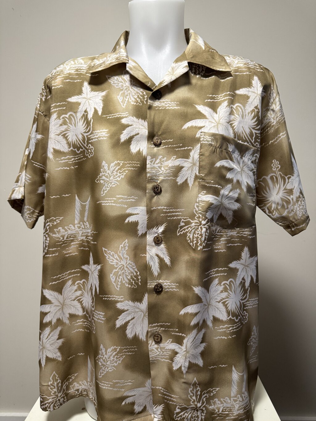 1990s Roundy Bay Ocean & Nautical Print Shirt – Navy & Beige (XL)