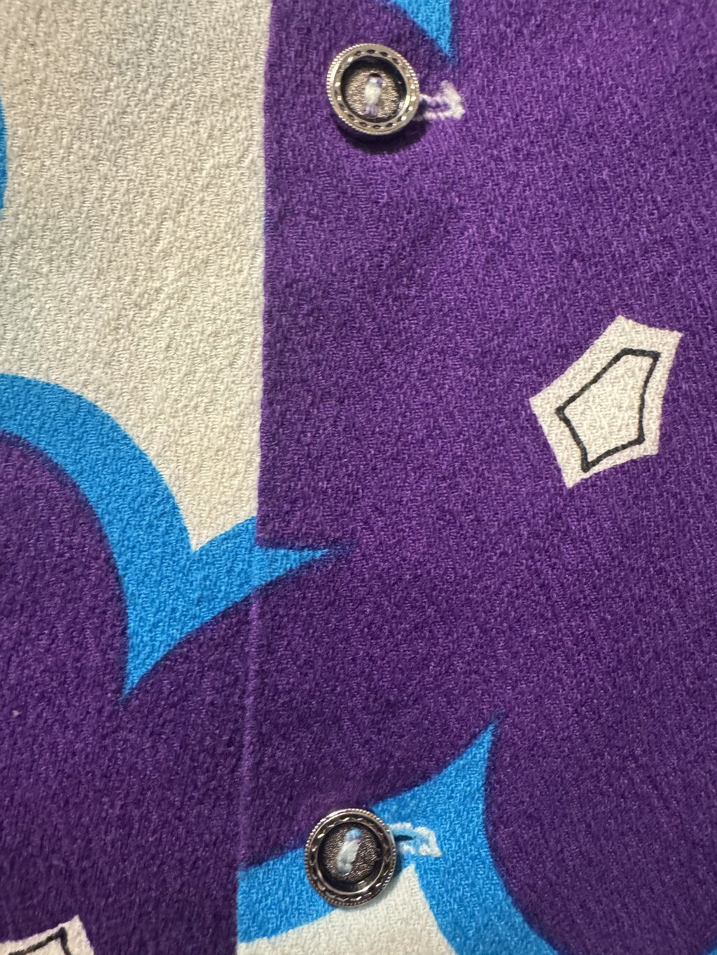 Sears Hawaii 70s Barkcloth Shirt – Electric Floral in Purple & Sky Blue