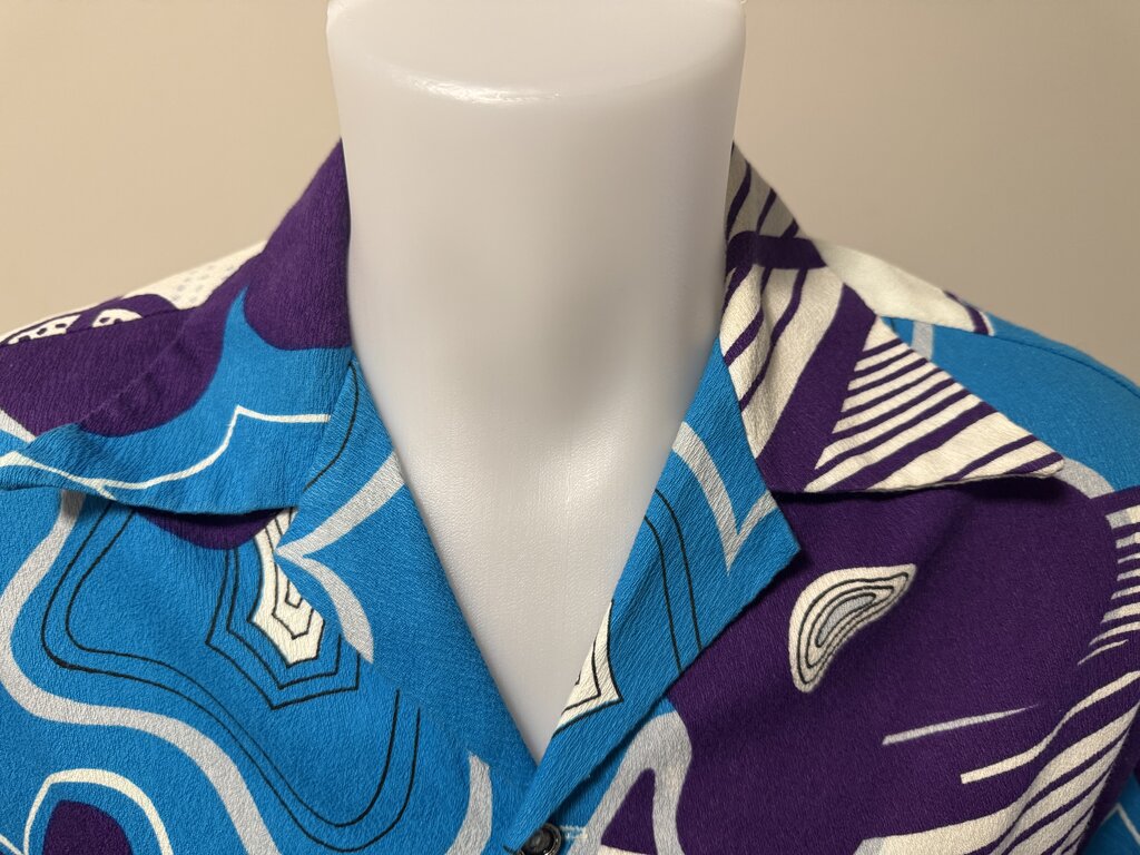 Sears Hawaii 70s Barkcloth Shirt – Electric Floral in Purple & Sky Blue