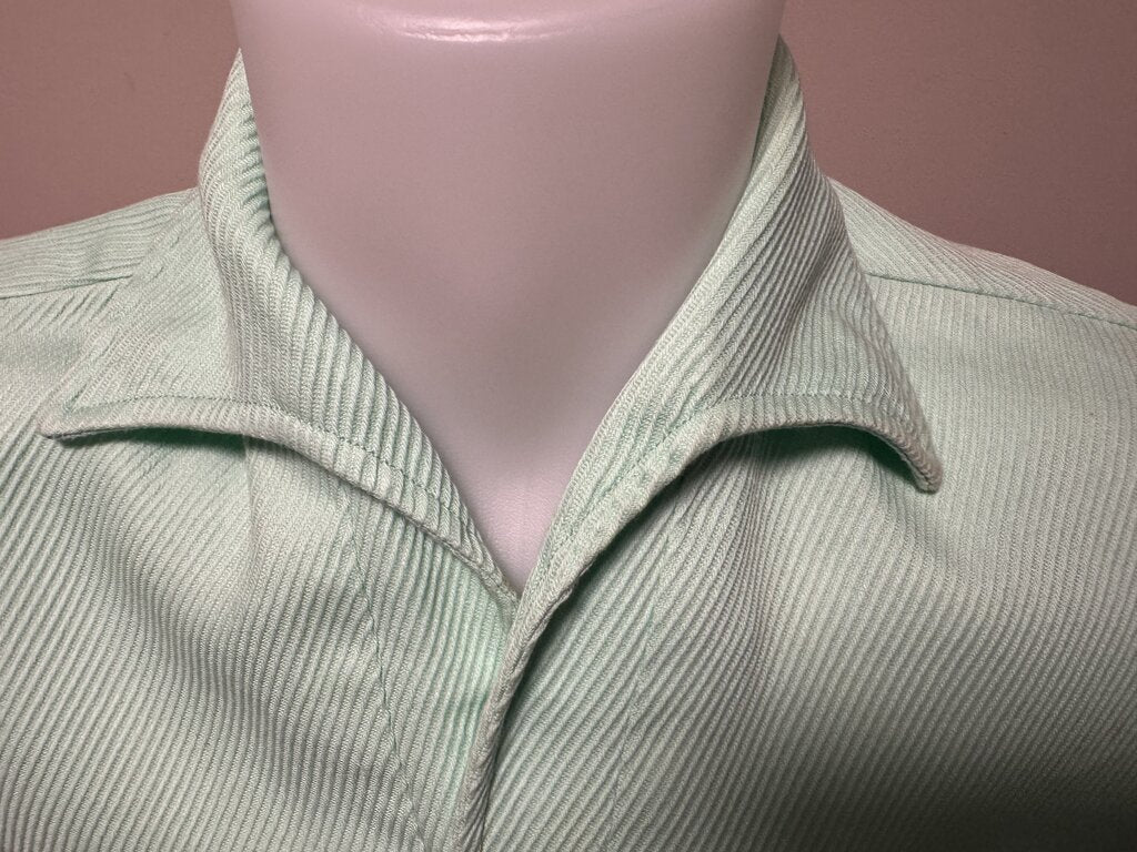 1960s Iolani Tiki Border Shirt – Pale Mint Textured Knit with Tribal Motif (S)