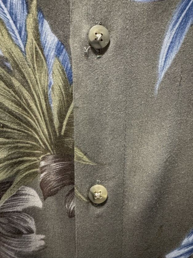 1990s Pierre Cardin Floral Rayon Shirt – Gray/Blue/Olive (XXL)