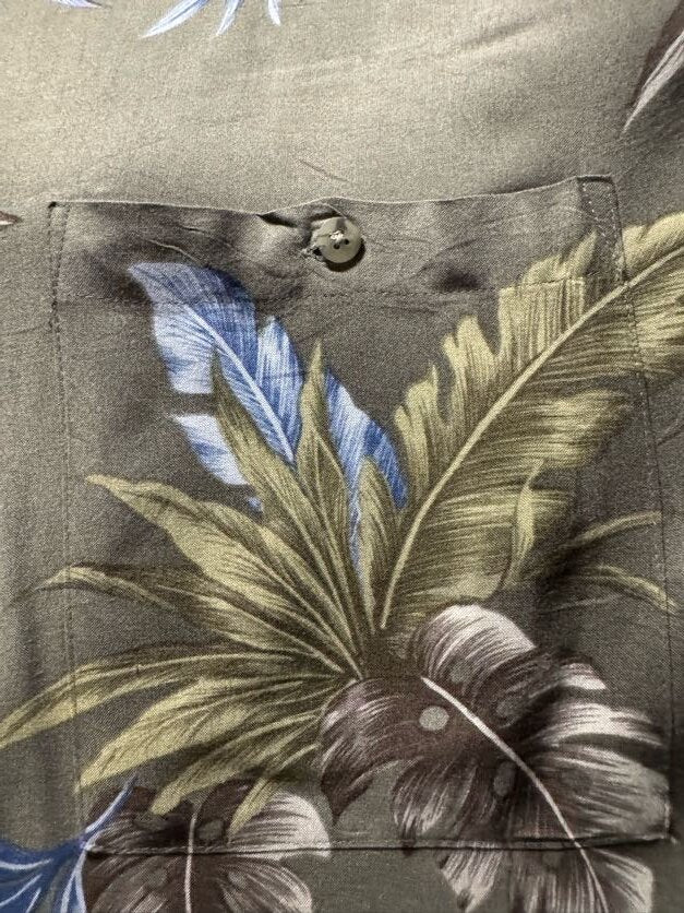 1990s Pierre Cardin Floral Rayon Shirt – Gray/Blue/Olive (XXL)