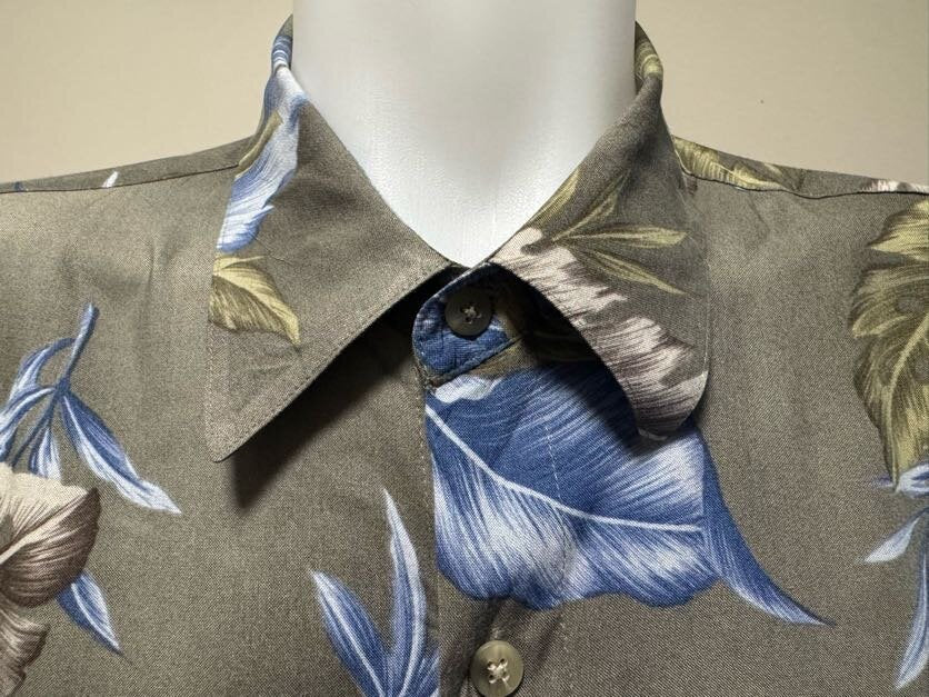 1990s Pierre Cardin Floral Rayon Shirt – Gray/Blue/Olive (XXL)