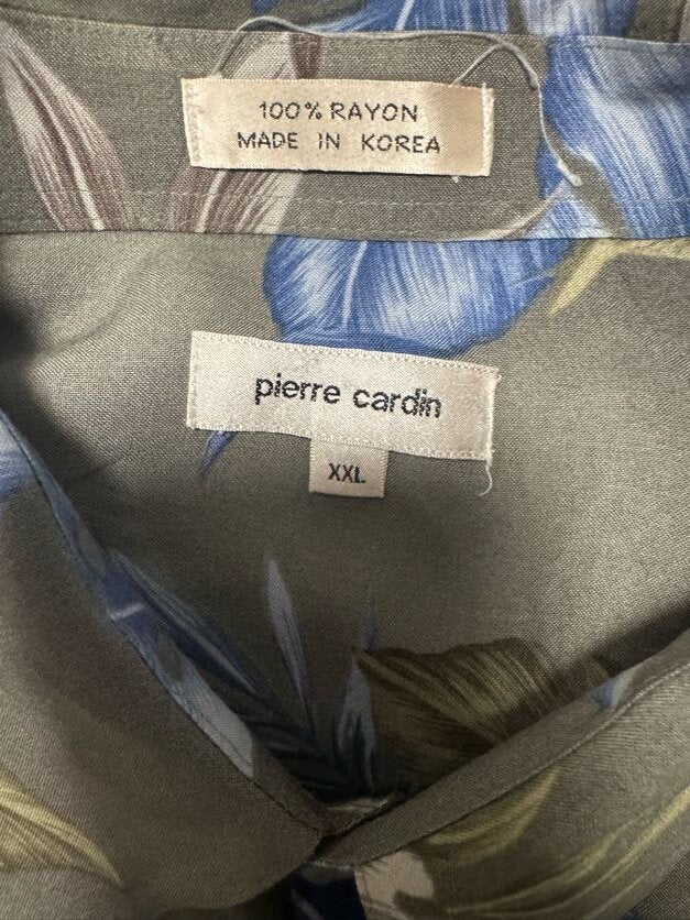 1990s Pierre Cardin Floral Rayon Shirt – Gray/Blue/Olive (XXL)