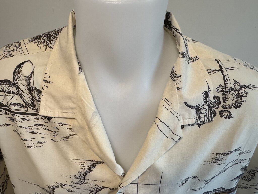 1990s Royal Creations Hawai‘i Island Map Shirt – Monochrome Nautical Print (XXL)