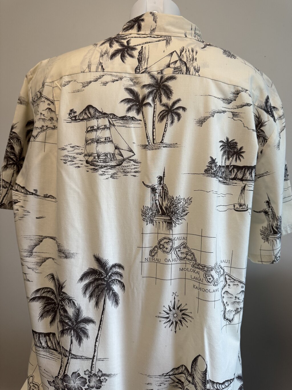 1990s Royal Creations Hawai‘i Island Map Shirt – Monochrome Nautical Print (XXL)