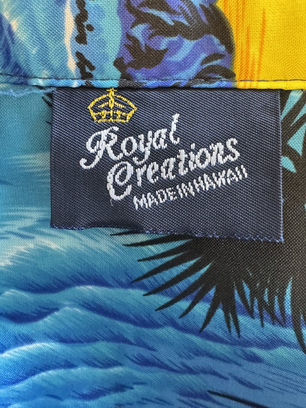 1980s Royal Creations Scenic Sunset Shirt – Black & Blue Palm Beach Print (M)