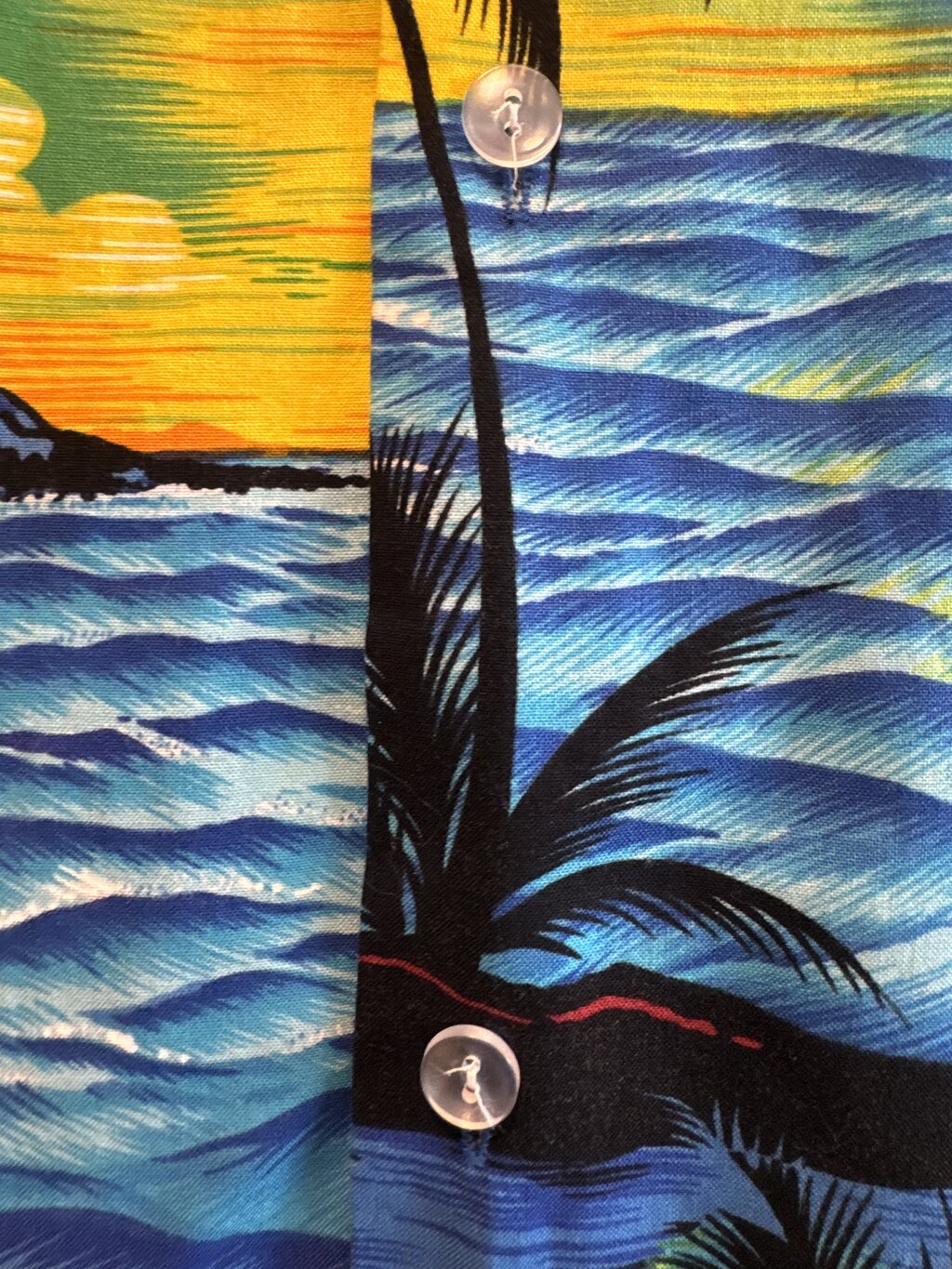 1990s - Royal Creations Scenic Sunset Shirt – Blue Ocean & Palm Print (M)