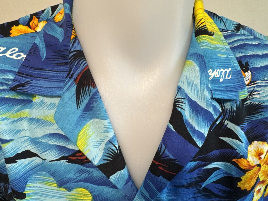 1990s - Royal Creations Scenic Sunset Shirt – Blue Ocean & Palm Print (M)