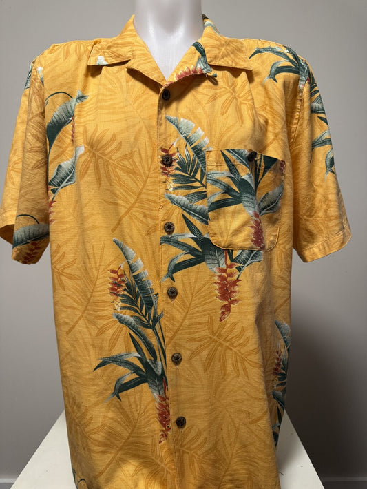 1990s Joe Marlin Yellow Tropical Floral Camp Collar (M)