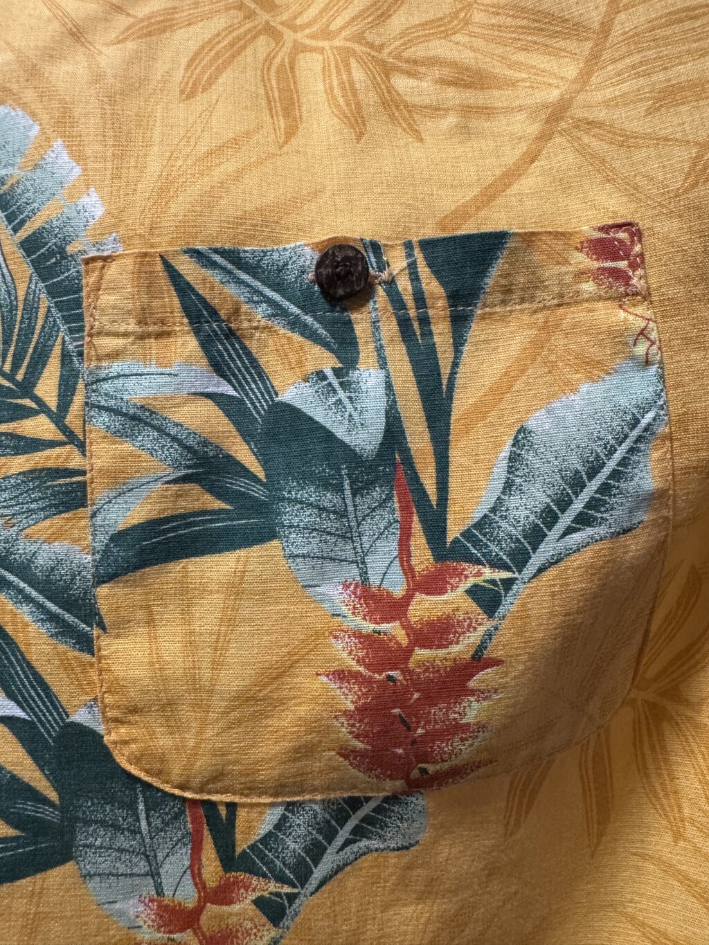 1990s Joe Marlin Yellow Tropical Floral Camp Collar (M)