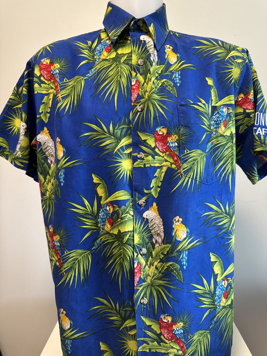 1990s - Patiowear Tropical Parrot Shirt – Royal Blue Jungle Print (M)