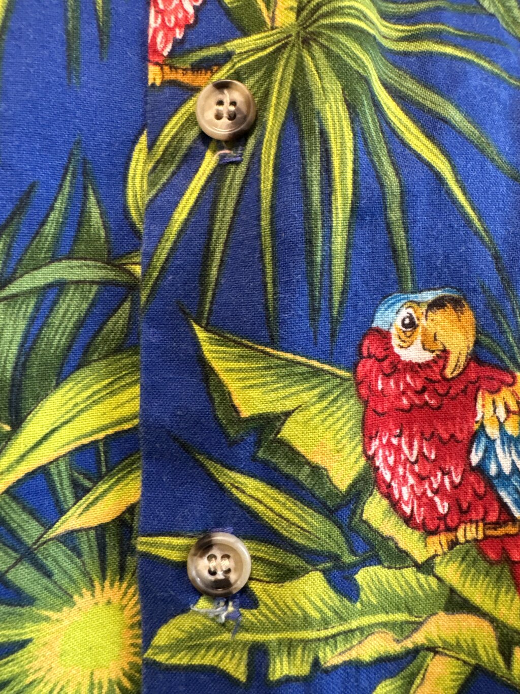 1990s - Patiowear Tropical Parrot Shirt – Royal Blue Jungle Print (M)