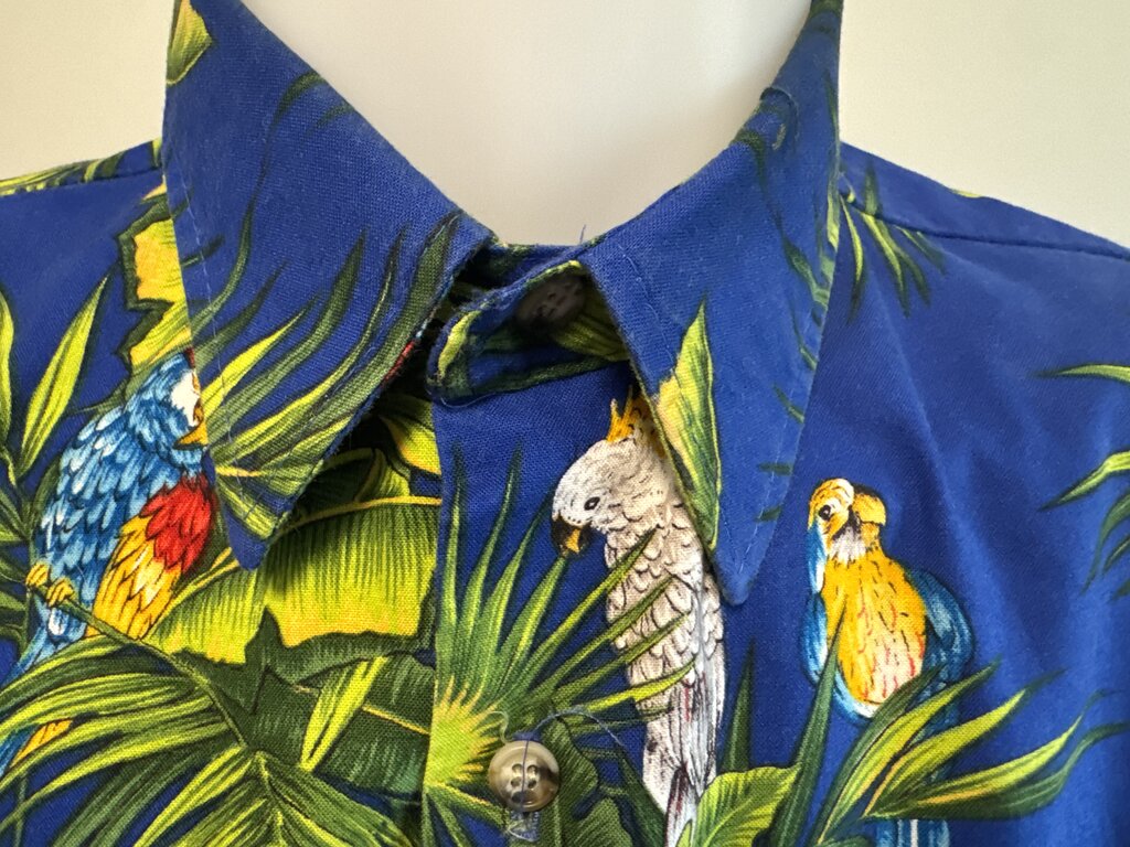 1990s - Patiowear Tropical Parrot Shirt – Royal Blue Jungle Print (M)